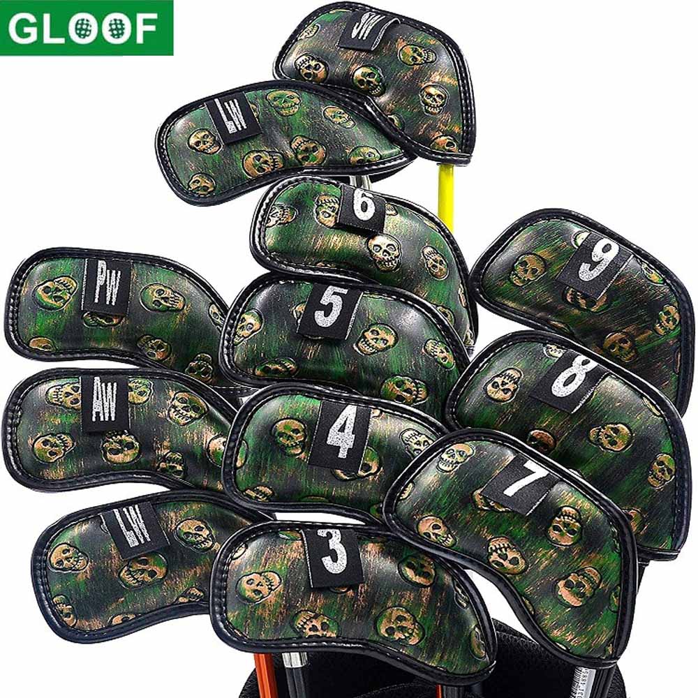 Golf Club Iron Set - 12-teiliges Totenkopf-Golfschlägerkopf-Abdeckungsset, 3-9 PW AW SW